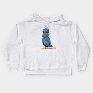 Great Red black palm cockatoo goliath parrots watercolor Kids Hoodie